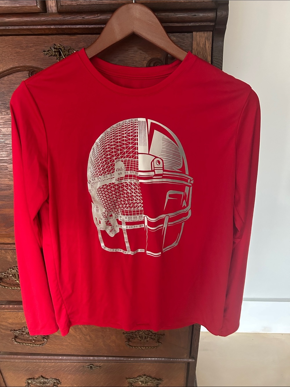 Athletic Works Red Long Sleeve Football Helmet Tee XL 14/16